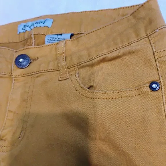 Emperial Women’s Size 7 Mustard Yellow Skinny Stretch Low Rise Jeans Embellished - Picture 9 of 15